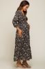 Black Floral Smocked Tiered Maternity Midi Dress sold by Pinkblush