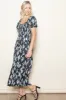 Black Floral Smocked Sweetheart Neckline Midi Dress sold by Pinkblush