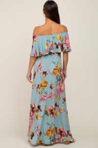 Mint Green Floral Off Shoulder Maternity Maxi Dress sold by Pinkblush