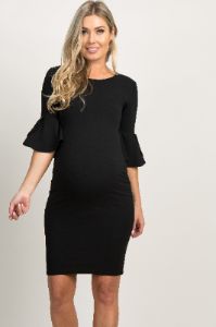 PinkBlush Black Fitted Ruffle Sleeve Maternity Dress sold by Pinkblush