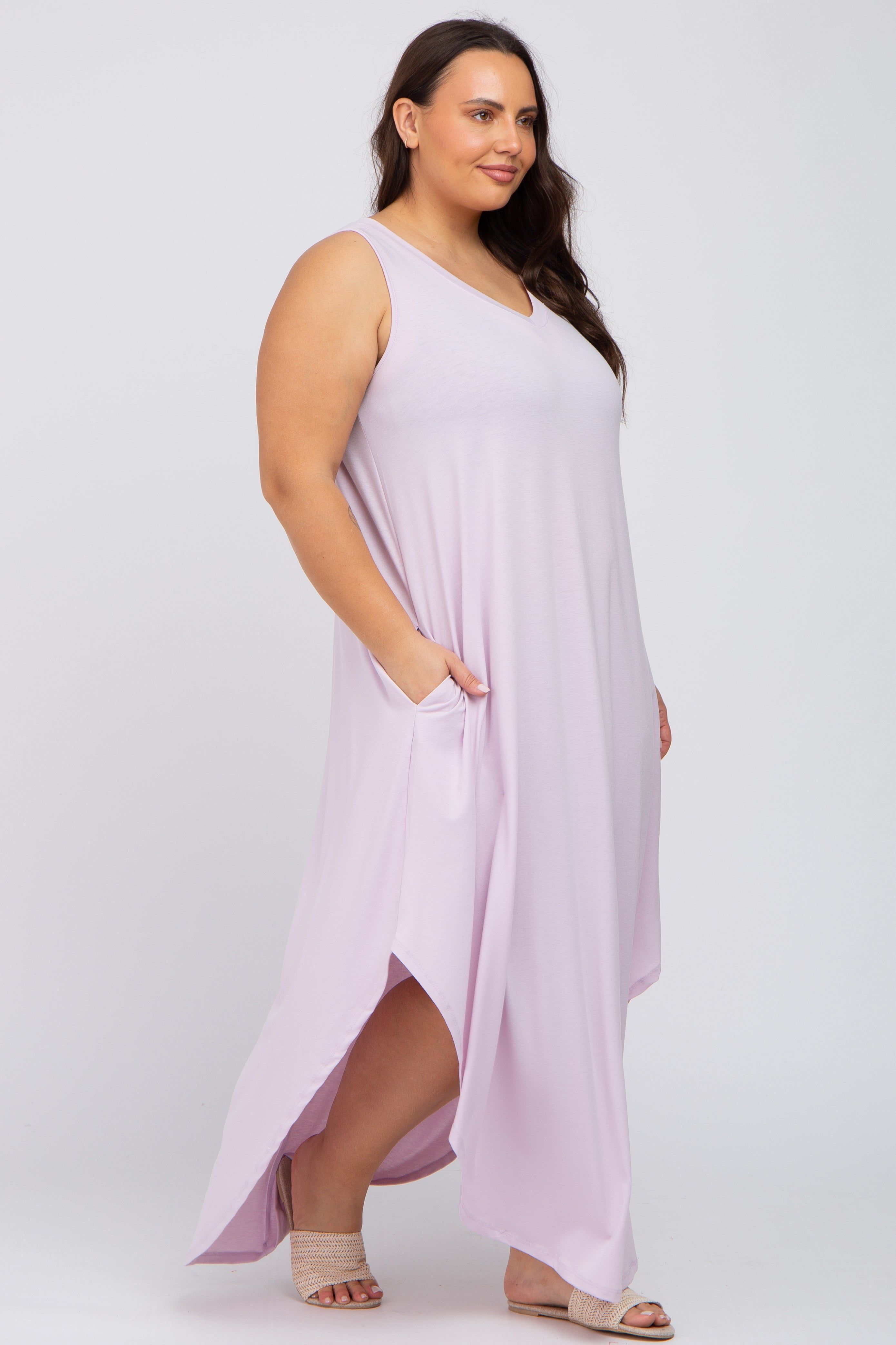 Lavender V-Neck Basic Plus Maxi Dress sold by Pinkblush product image thumbnail 2