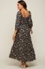 Black Floral Smocked Tiered Maternity Midi Dress sold by Pinkblush