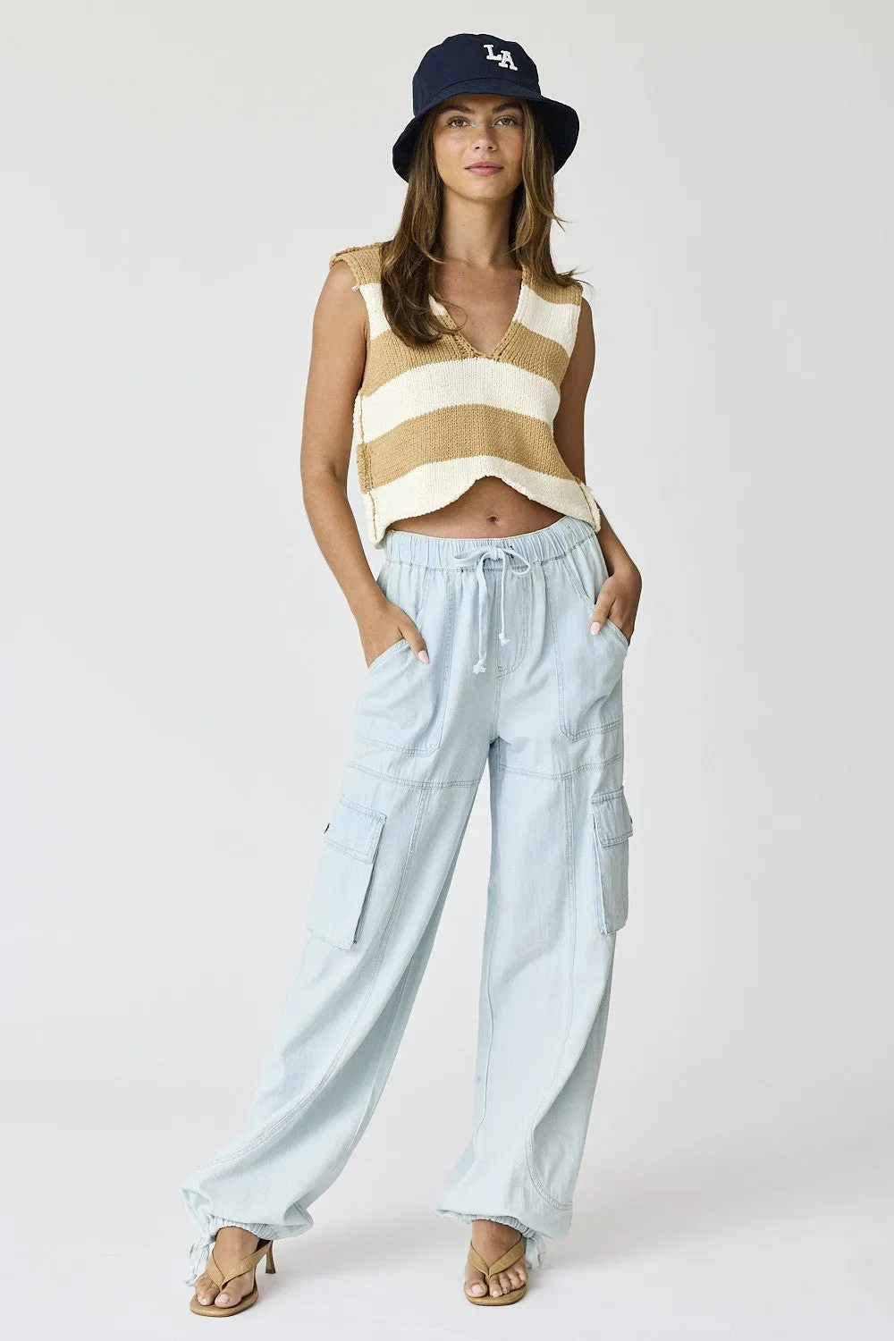 Taupe White Stripe Cropped Top sold by Pinkblush product image thumbnail 4