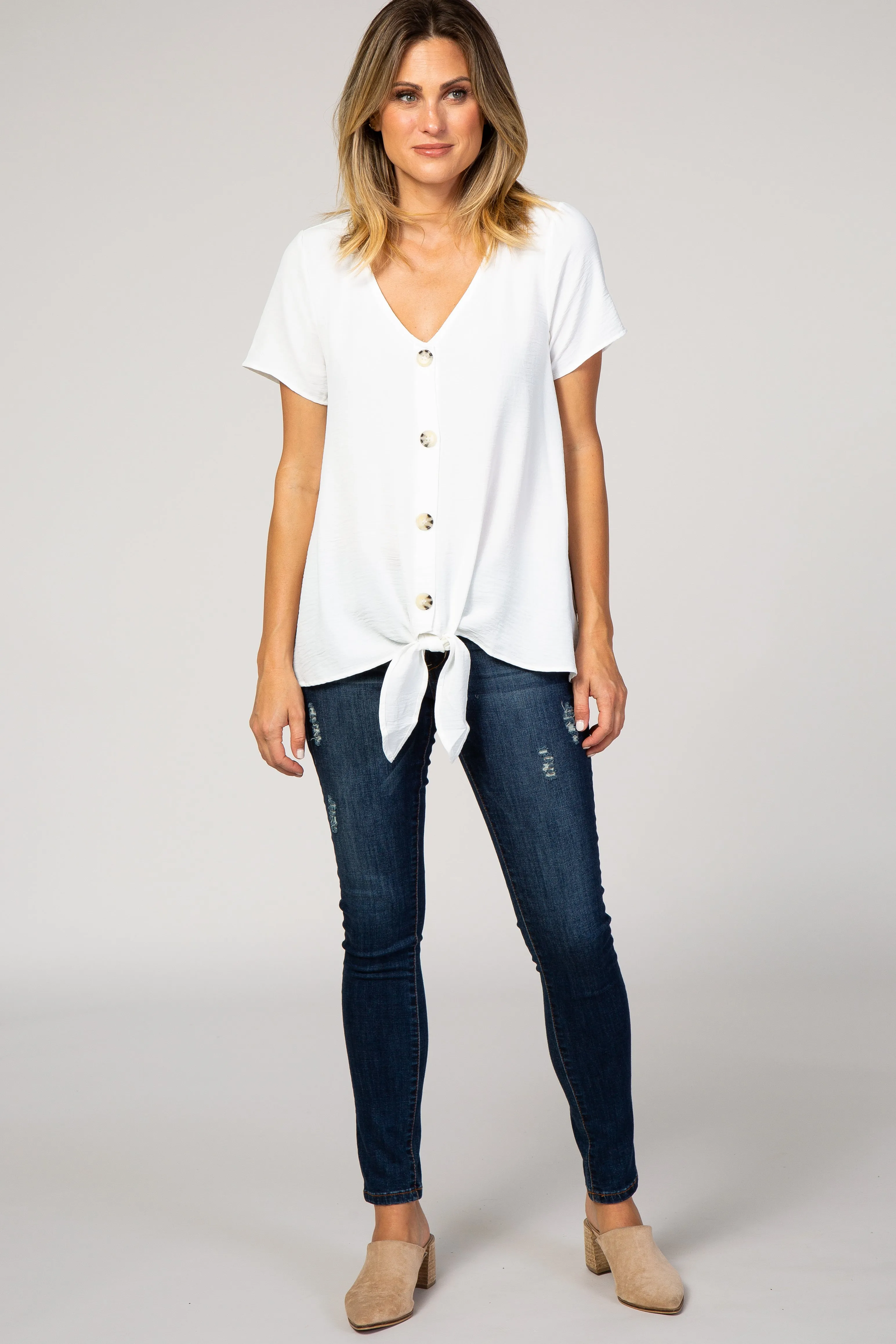 Ivory Button Tie Front Top sold by Pinkblush product image thumbnail 2