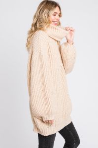 Cream Turtleneck Puff Sleeve Sweater Dress sold by Pinkblush