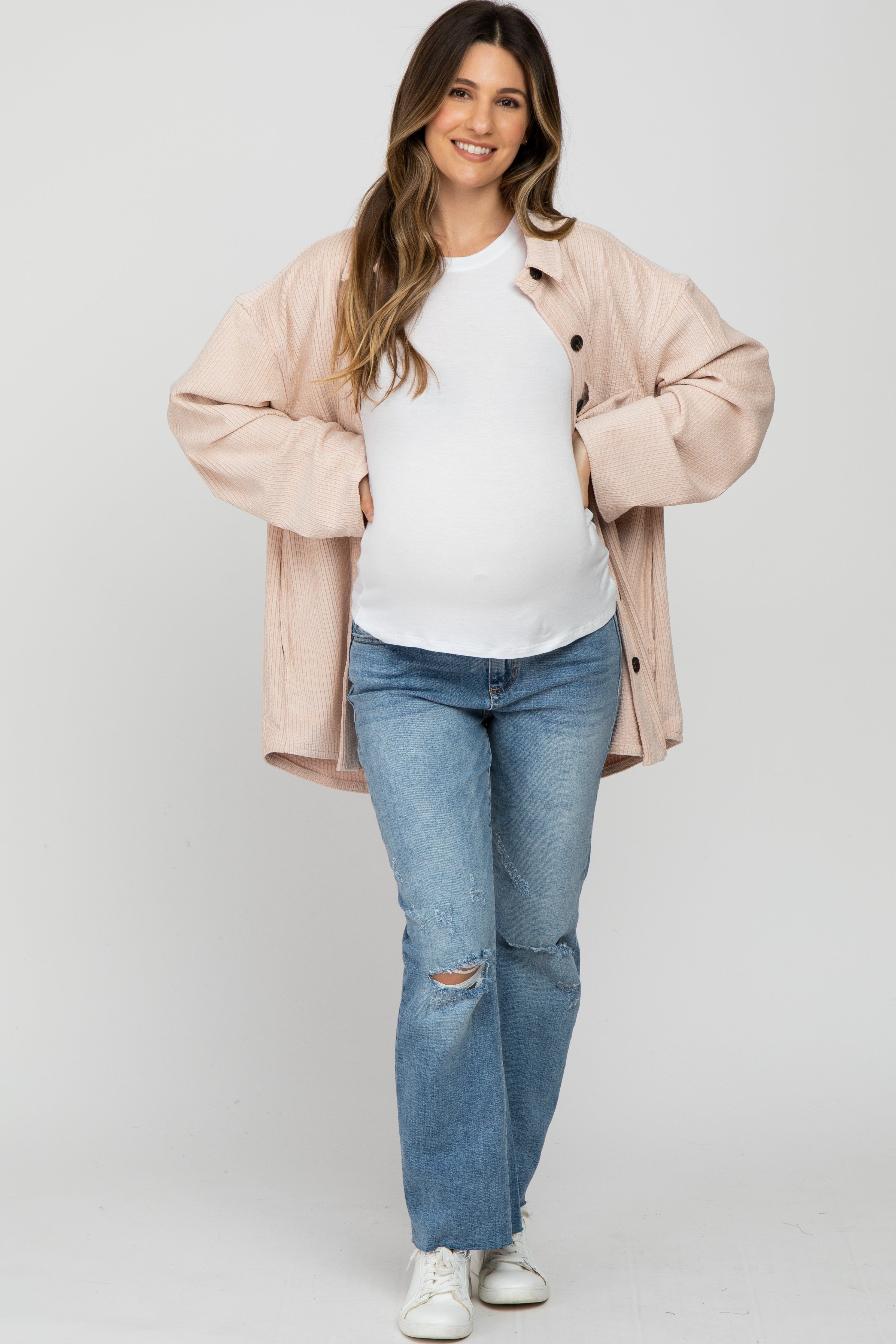 Light Pink Corduroy Button Up Maternity Top sold by Pinkblush product image thumbnail 2