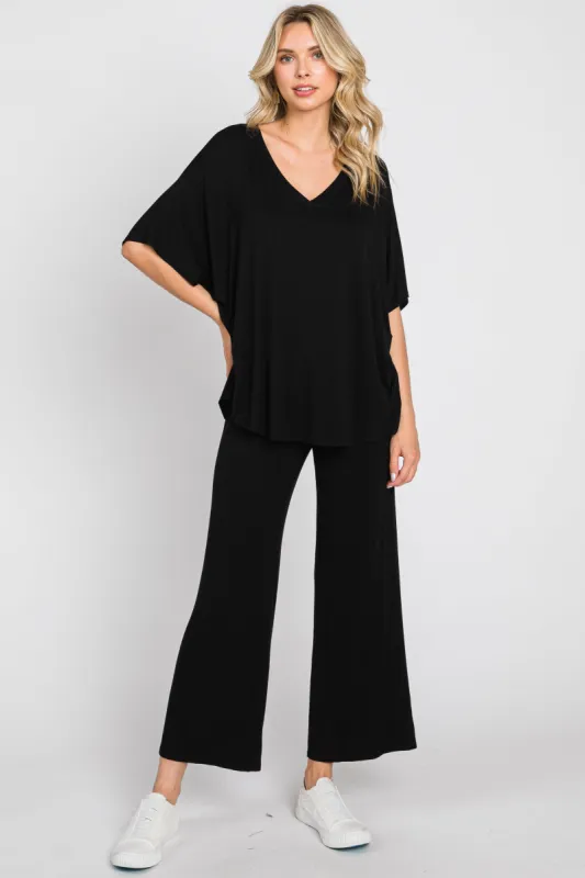Black Cropped Pant Set sold by Pinkblush