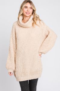 Cream Turtleneck Puff Sleeve Sweater Dress sold by Pinkblush