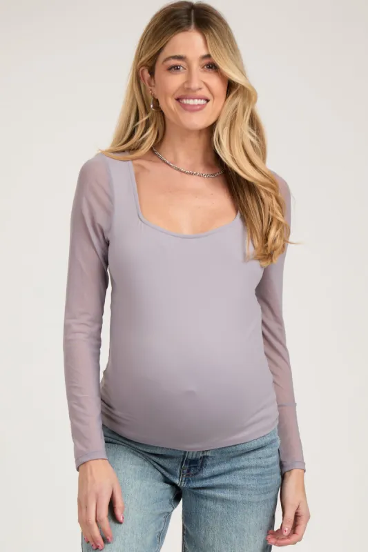 Lavender Mesh Long Sleeve Maternity Top sold by Pinkblush
