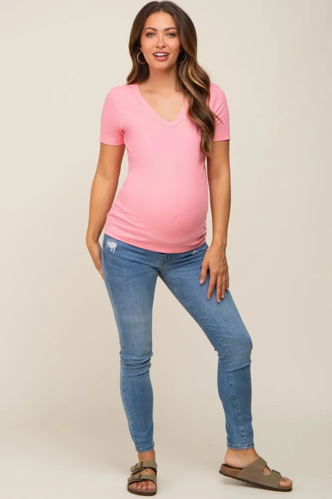 Pink Ribbed V-Neck Maternity Top sold by Pinkblush product image thumbnail 4