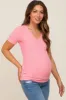 Pink Ribbed V-Neck Maternity Top sold by Pinkblush
