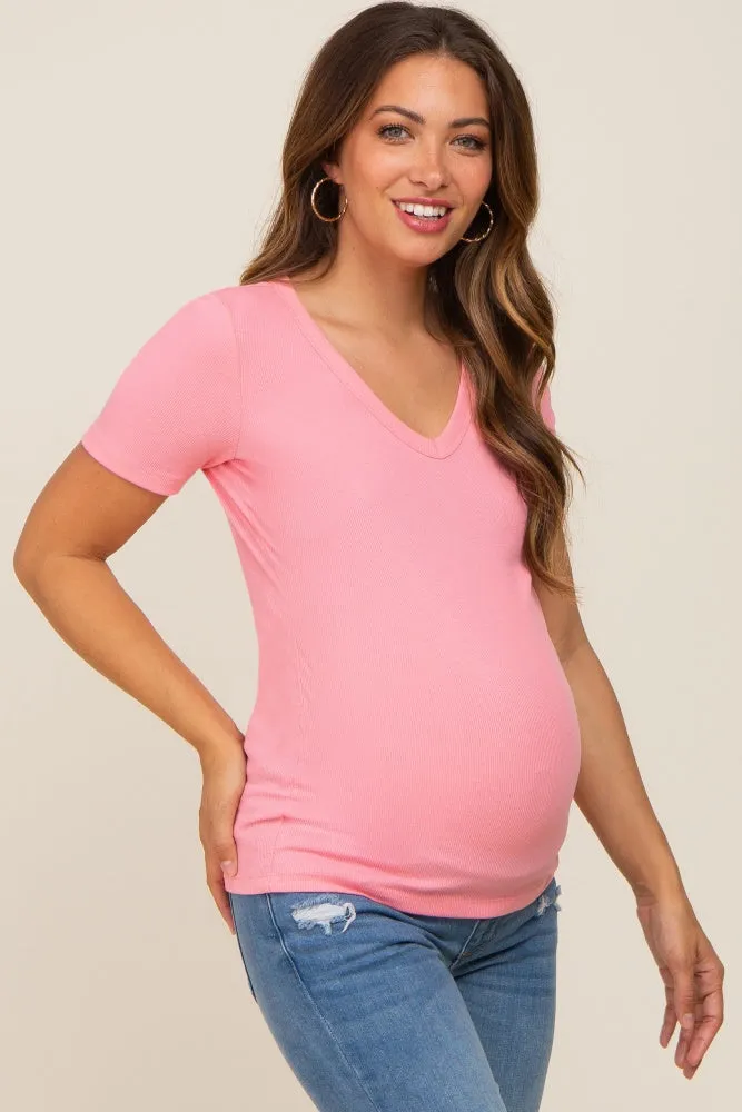 Pink Ribbed V-Neck Maternity Top sold by Pinkblush product image thumbnail 2