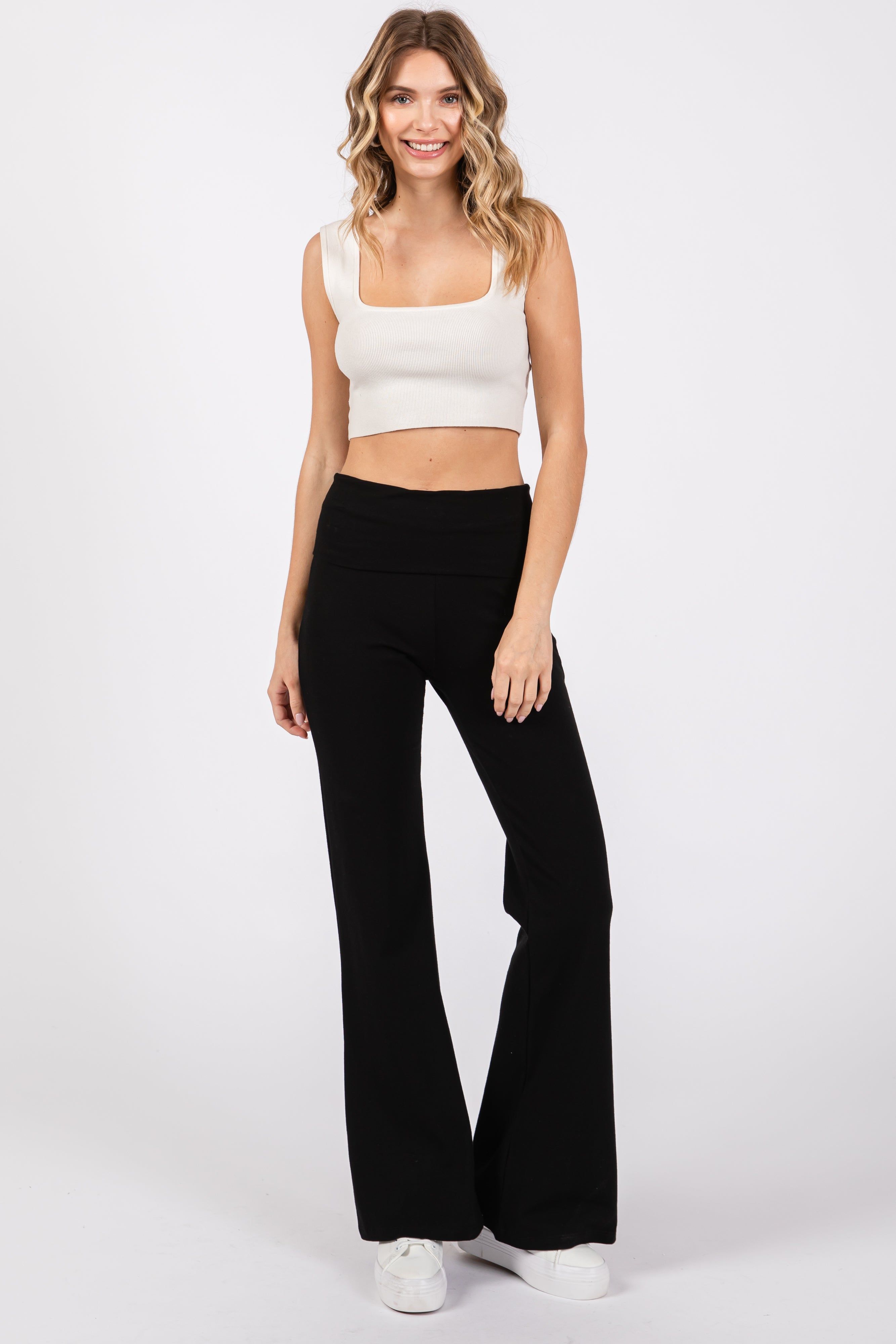 Black Flare Leg Fold Over Leggings sold by Pinkblush