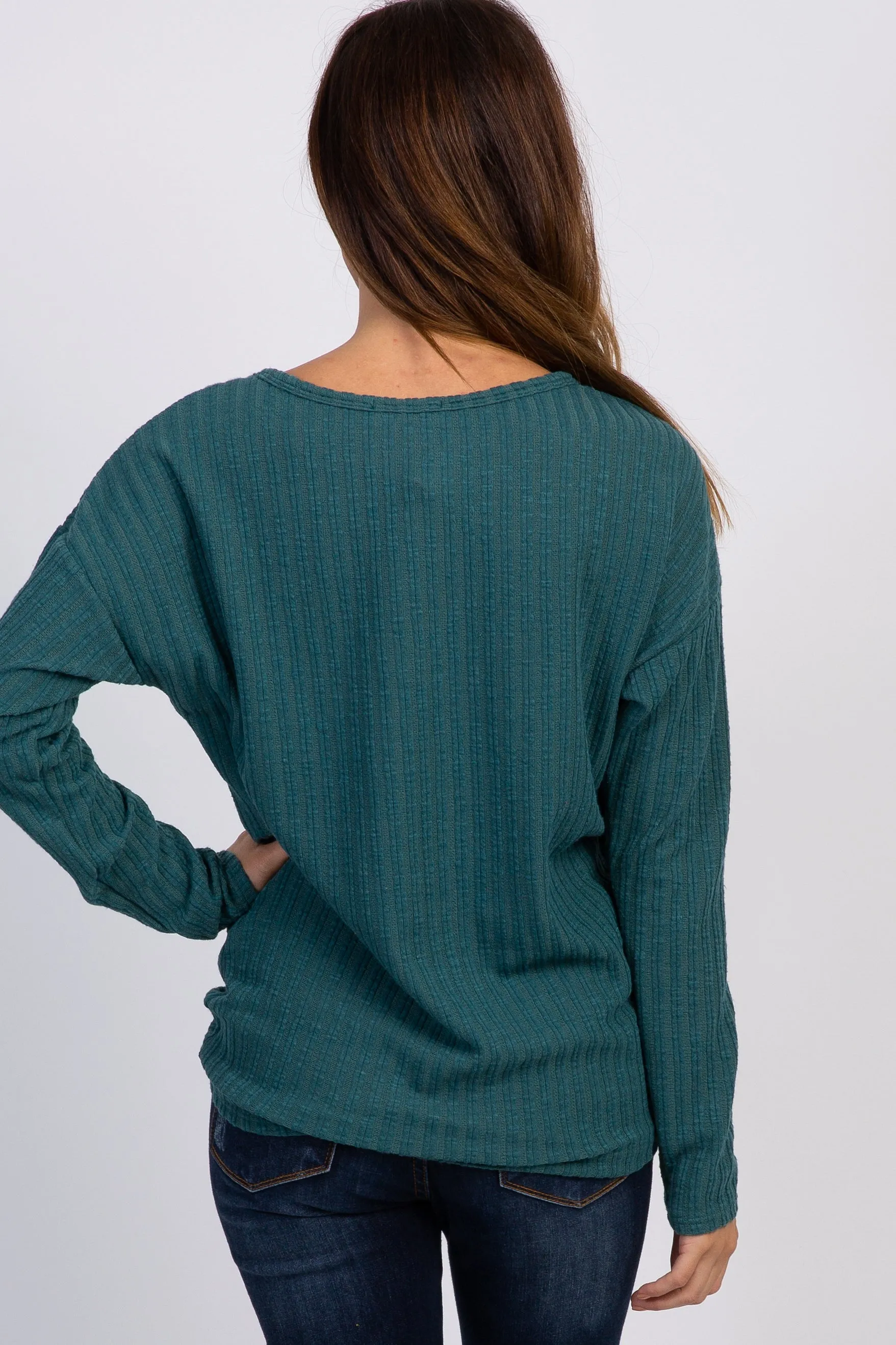 Teal Ribbed Knit Button Tie Front Top sold by Pinkblush product image thumbnail 3