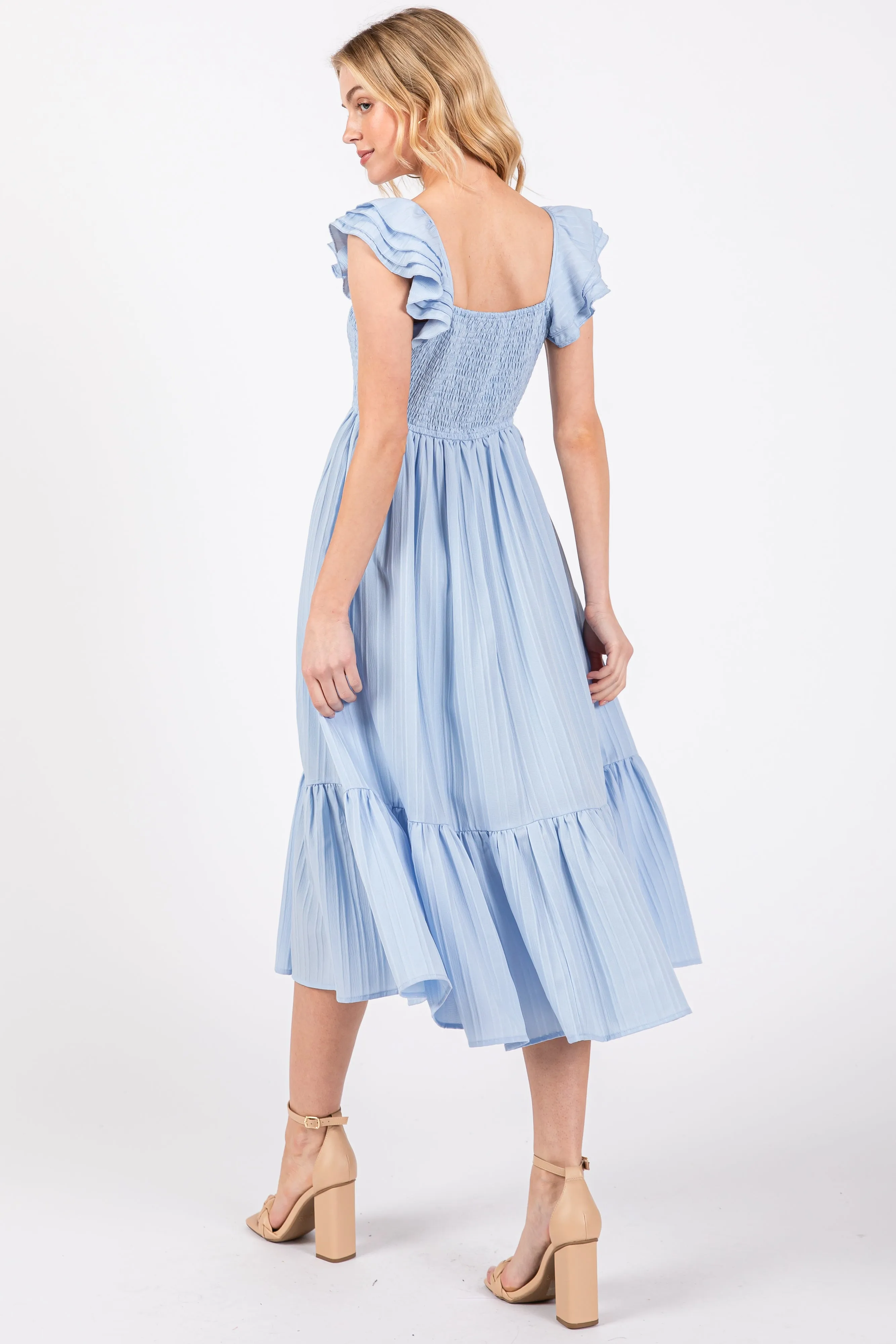 Light Blue Striped Flutter Sleeve Midi Dress sold by Pinkblush product image thumbnail 3