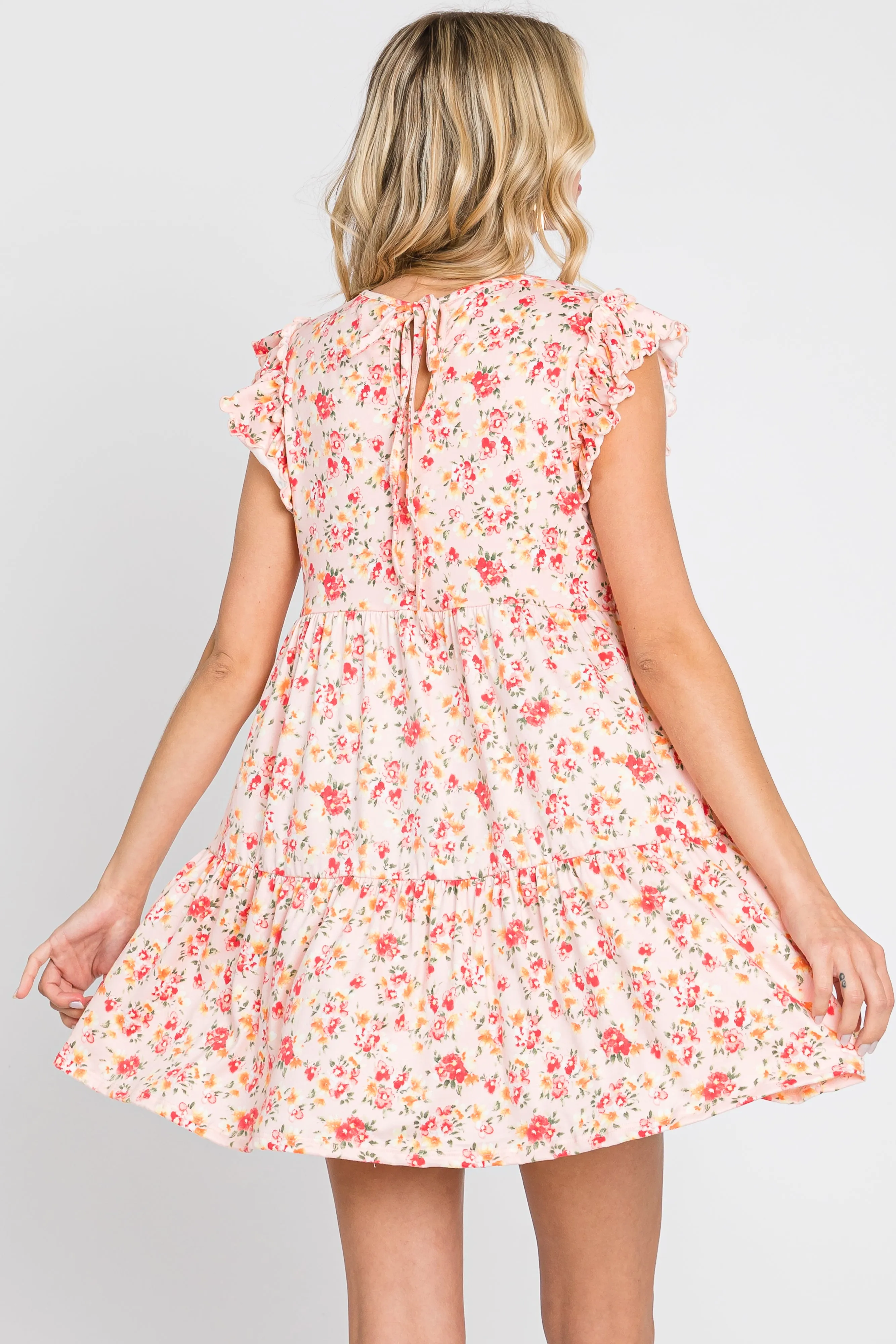 Light Peach Floral Ruffle Accent Mini Dress sold by Pinkblush product image thumbnail 3