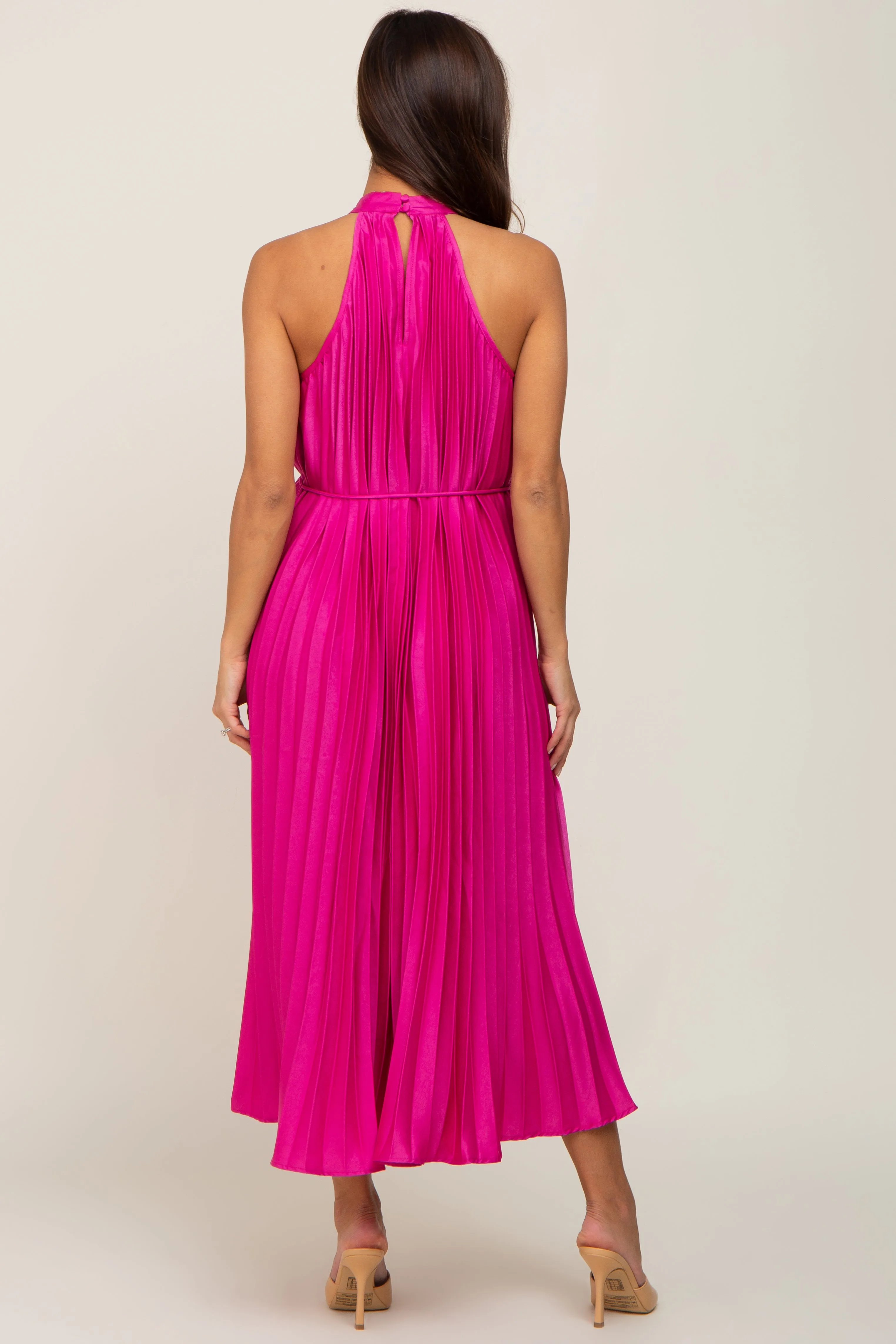 Fuchsia Pleated Maternity Halter Dress sold by Pinkblush product image thumbnail 3