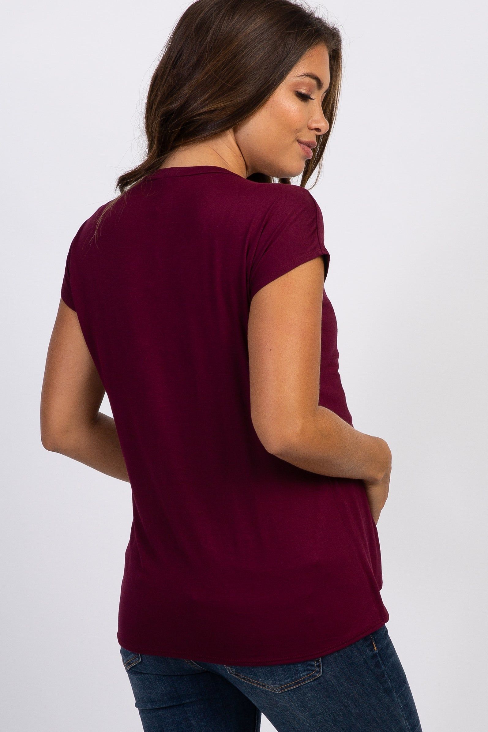 PinkBlush Burgundy Layered Wrap Front Maternity Nursing Top sold by Pinkblush product image thumbnail 3