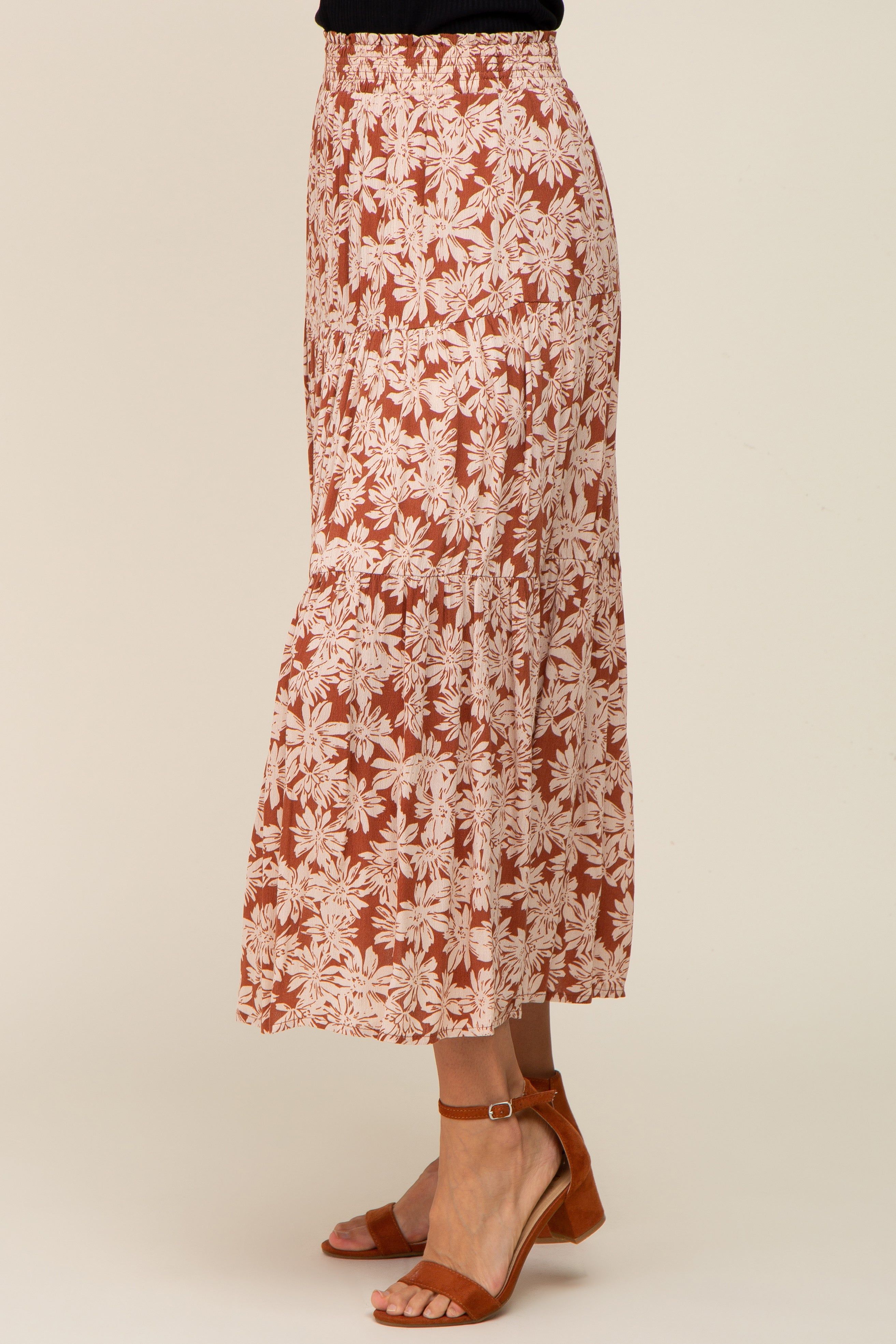 Mocha Floral Tiered Maxi Skirt sold by Pinkblush product image thumbnail 3