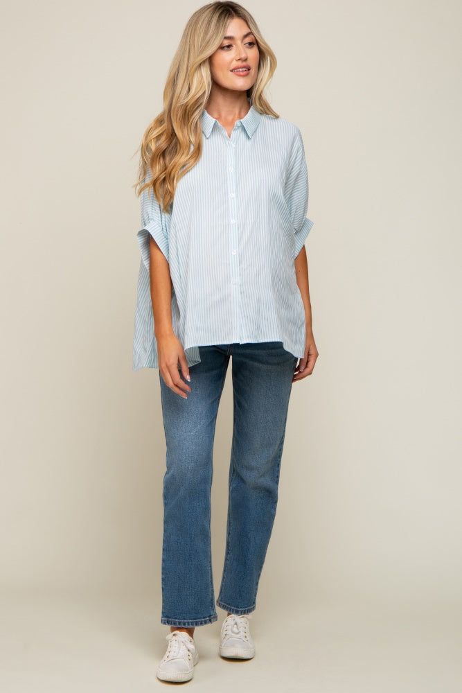Light Blue Striped Dolman Button Down Maternity Top sold by Pinkblush product image thumbnail 5