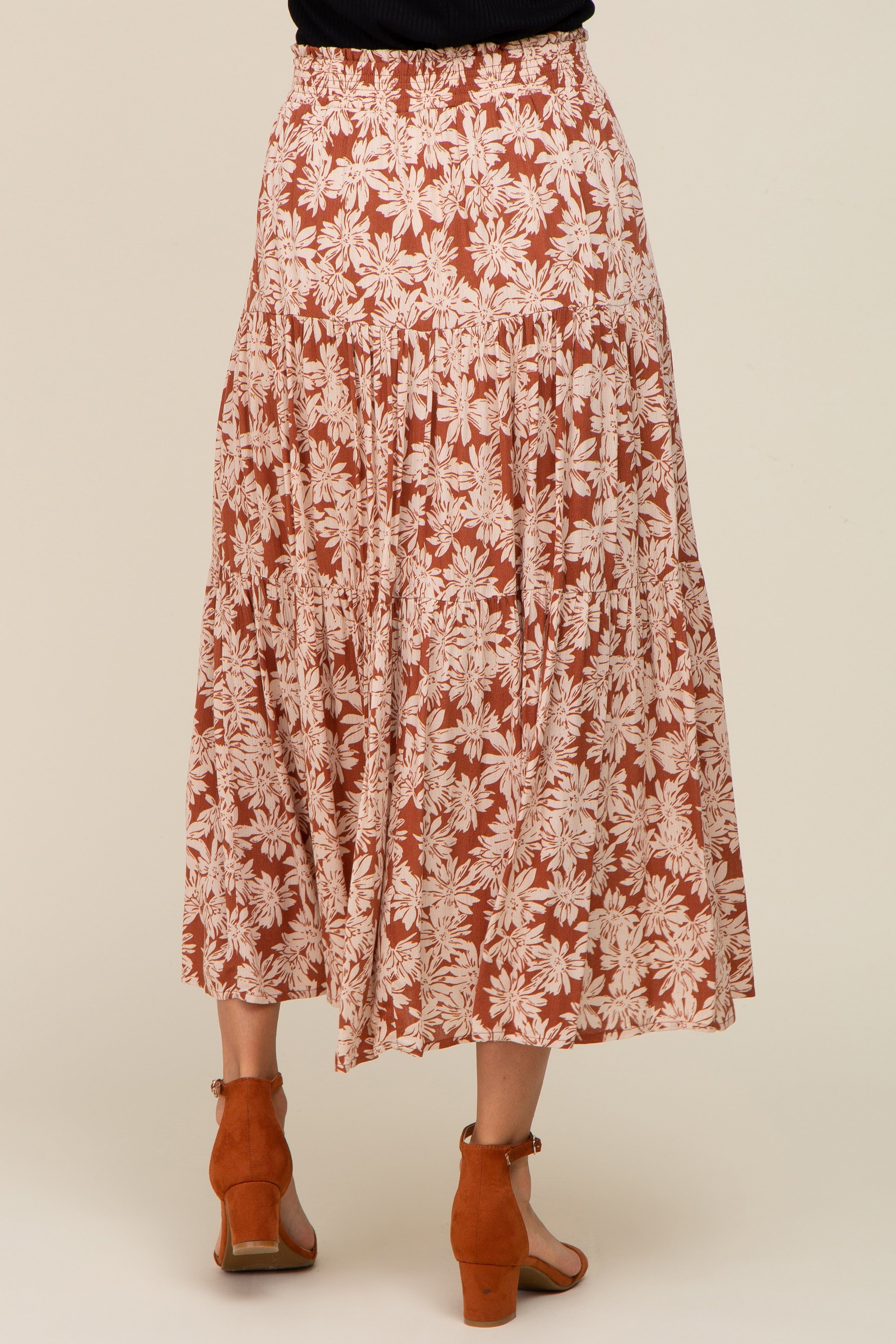 Mocha Floral Tiered Maxi Skirt sold by Pinkblush product image thumbnail 4