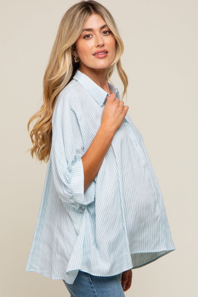 Light Blue Striped Dolman Button Down Maternity Top sold by Pinkblush product image thumbnail 3