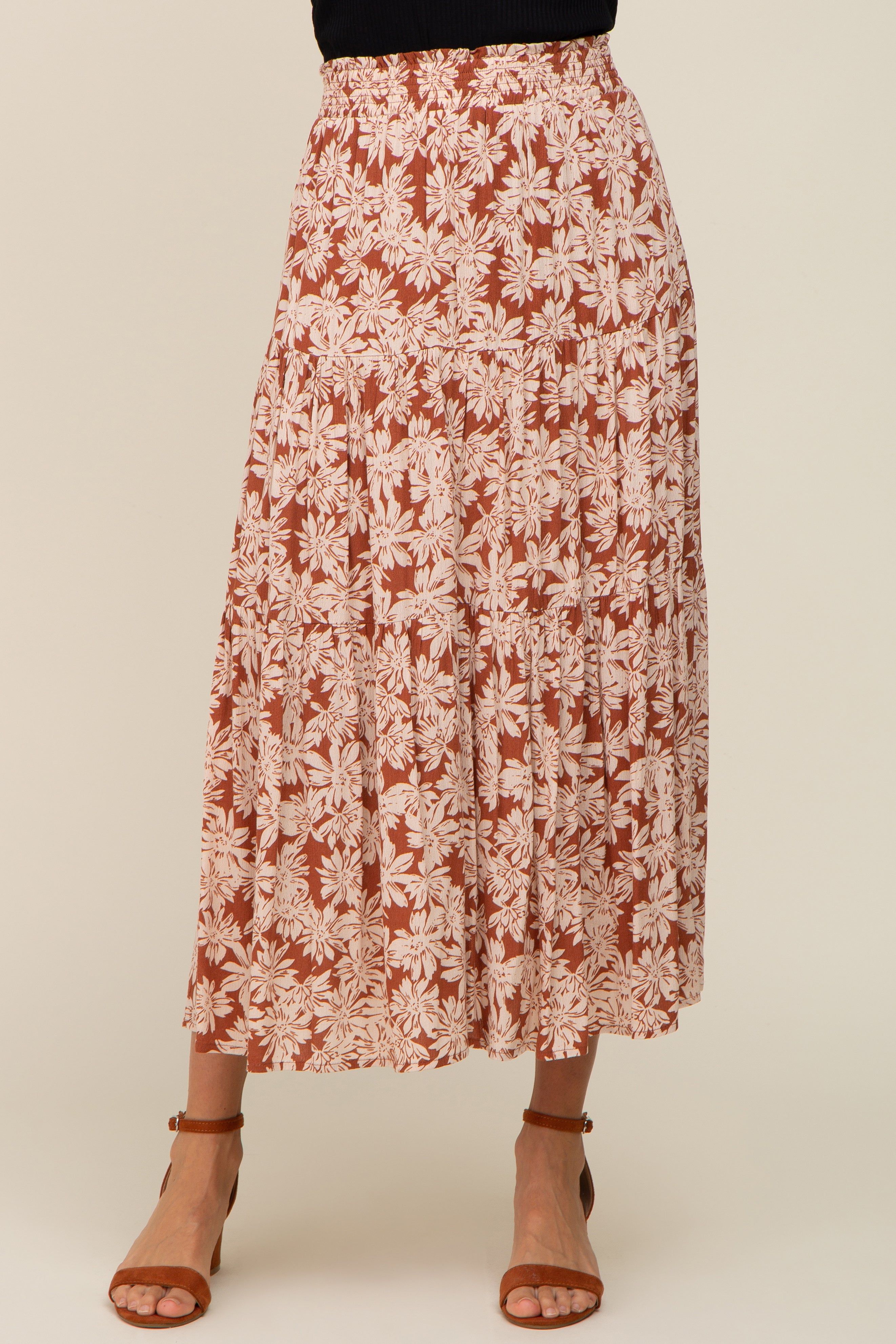 Mocha Floral Tiered Maxi Skirt sold by Pinkblush product image thumbnail 2