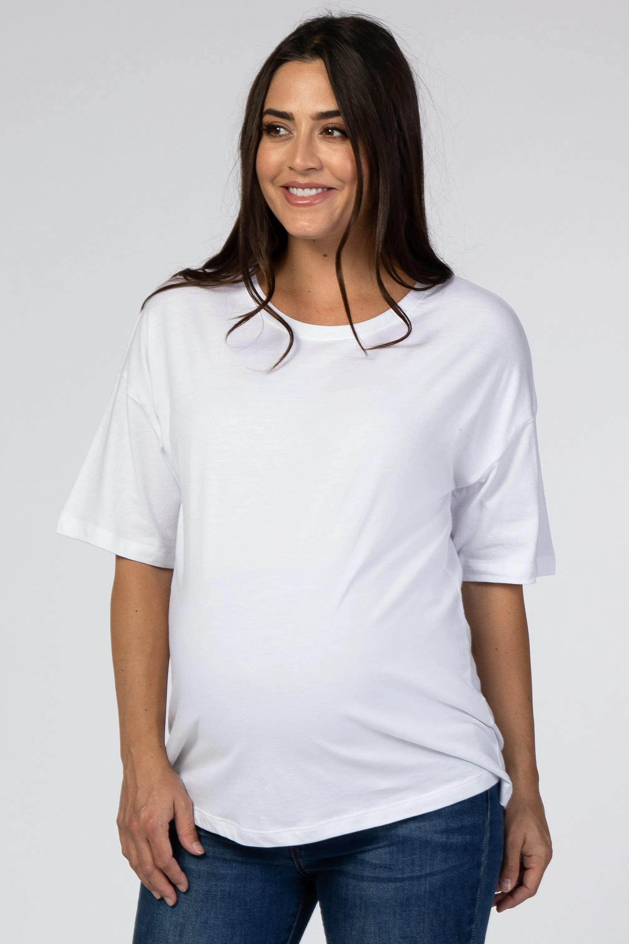 White Basic Short Sleeve Maternity Tee sold by Pinkblush