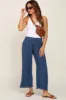 Navy Linen Frayed Hem Crop Maternity Pants sold by Pinkblush