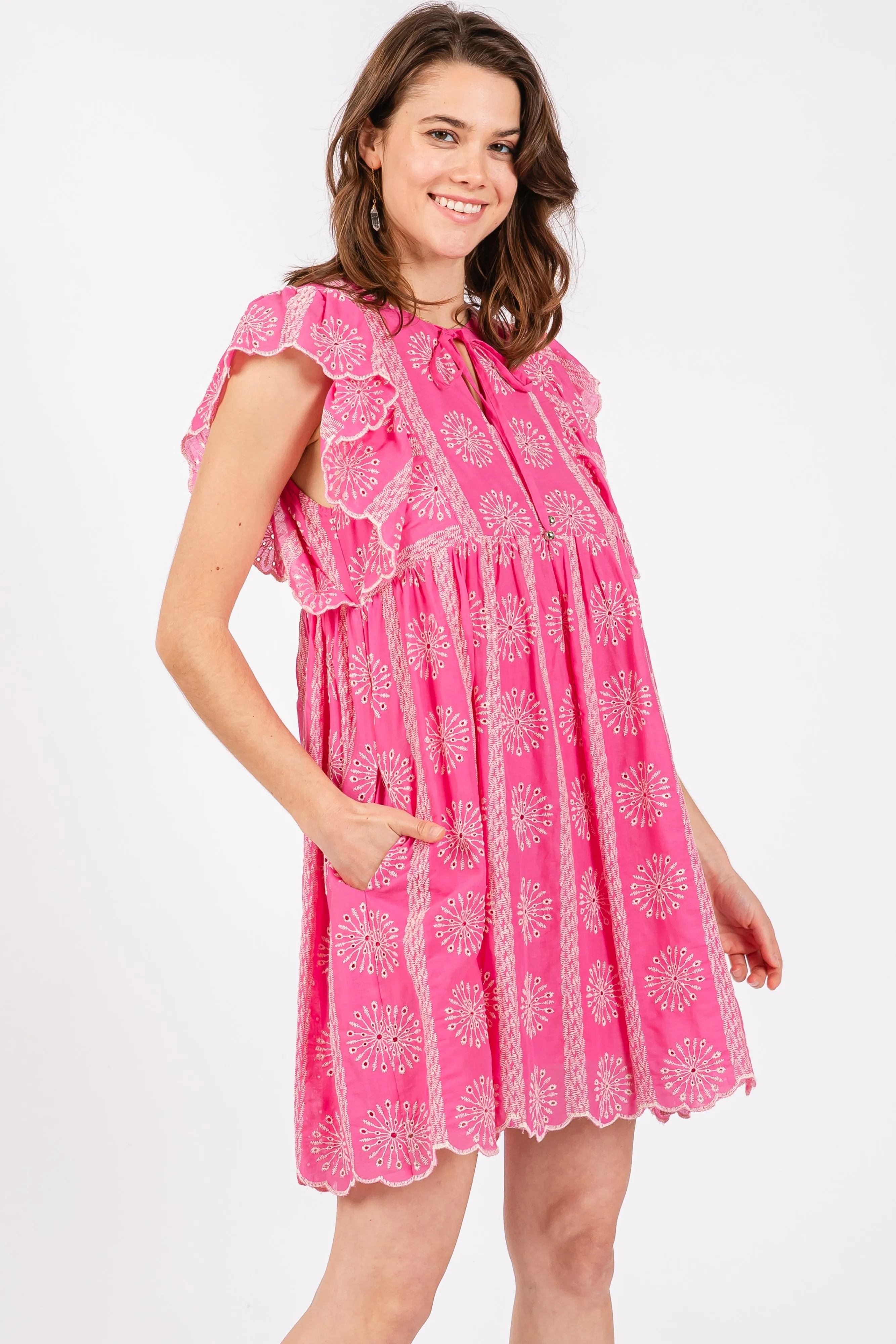 Pink Embroidered Flutter Sleeve Dress sold by Pinkblush product image thumbnail 2