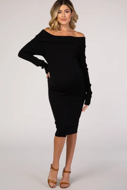 Black Off Shoulder Midi Maternity Dress sold by Pinkblush
