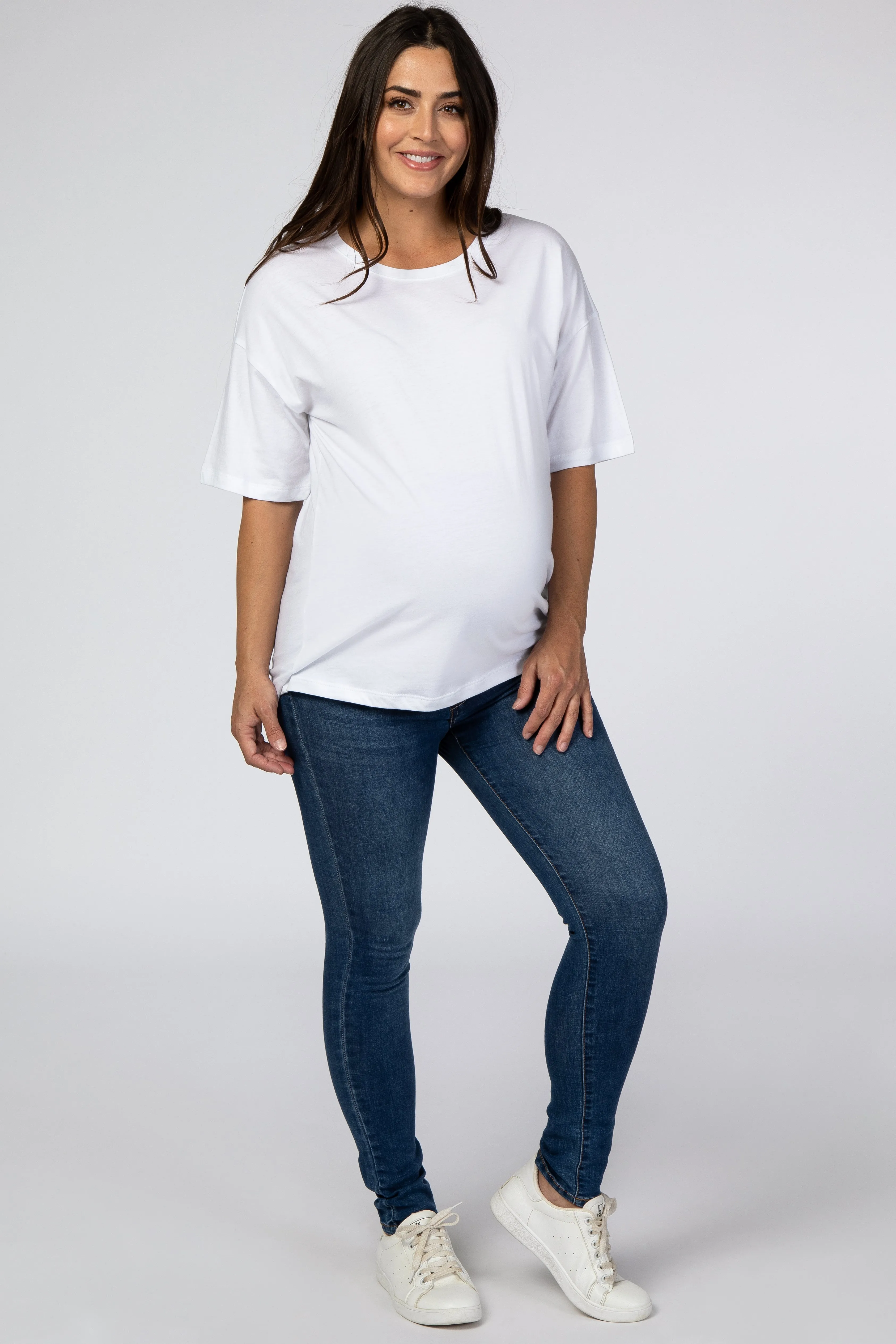White Basic Short Sleeve Maternity Tee sold by Pinkblush product image thumbnail 4