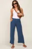 Navy Linen Frayed Hem Crop Maternity Pants sold by Pinkblush