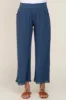 Navy Linen Frayed Hem Crop Maternity Pants sold by Pinkblush