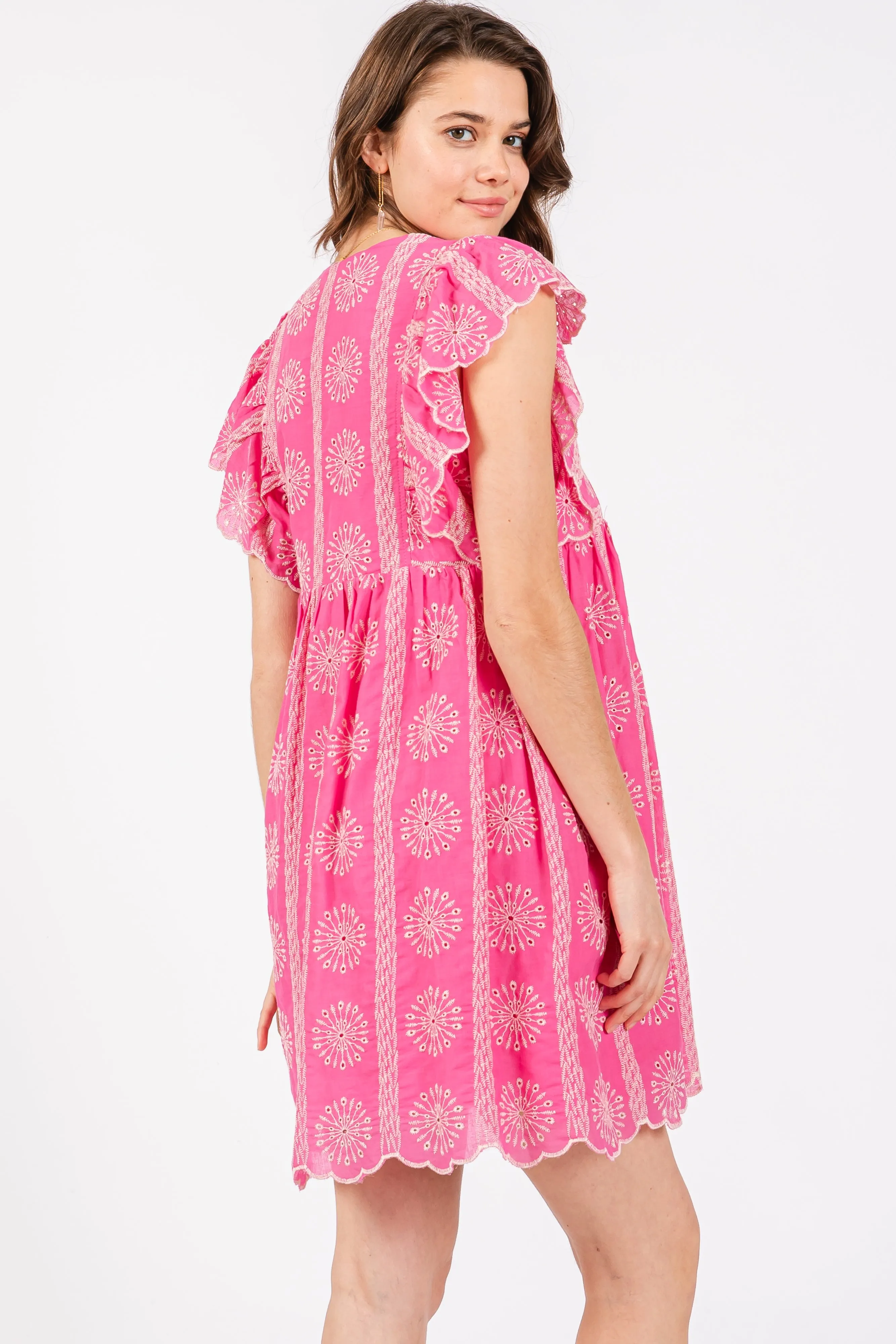 Pink Embroidered Flutter Sleeve Dress sold by Pinkblush product image thumbnail 3