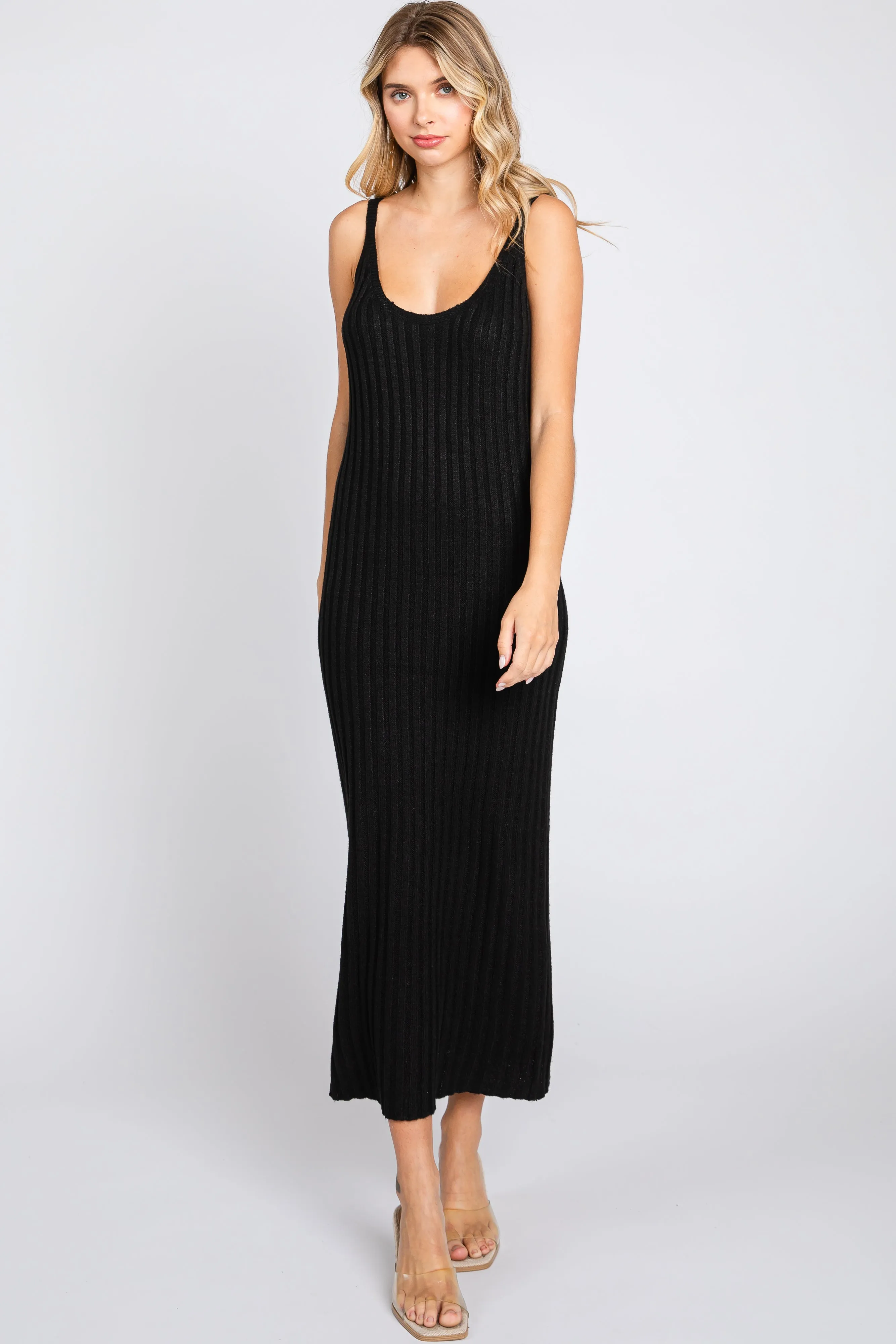 Black Ribbed Sleeveless Midi Dress sold by Pinkblush