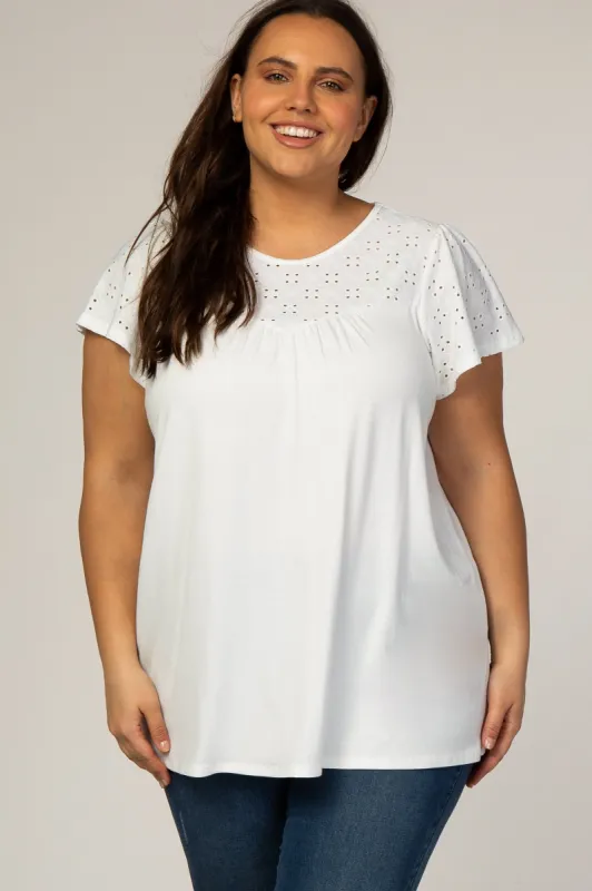 PinkBlush Ivory Eyelet Short Flutter Sleeve Plus Top sold by Pinkblush