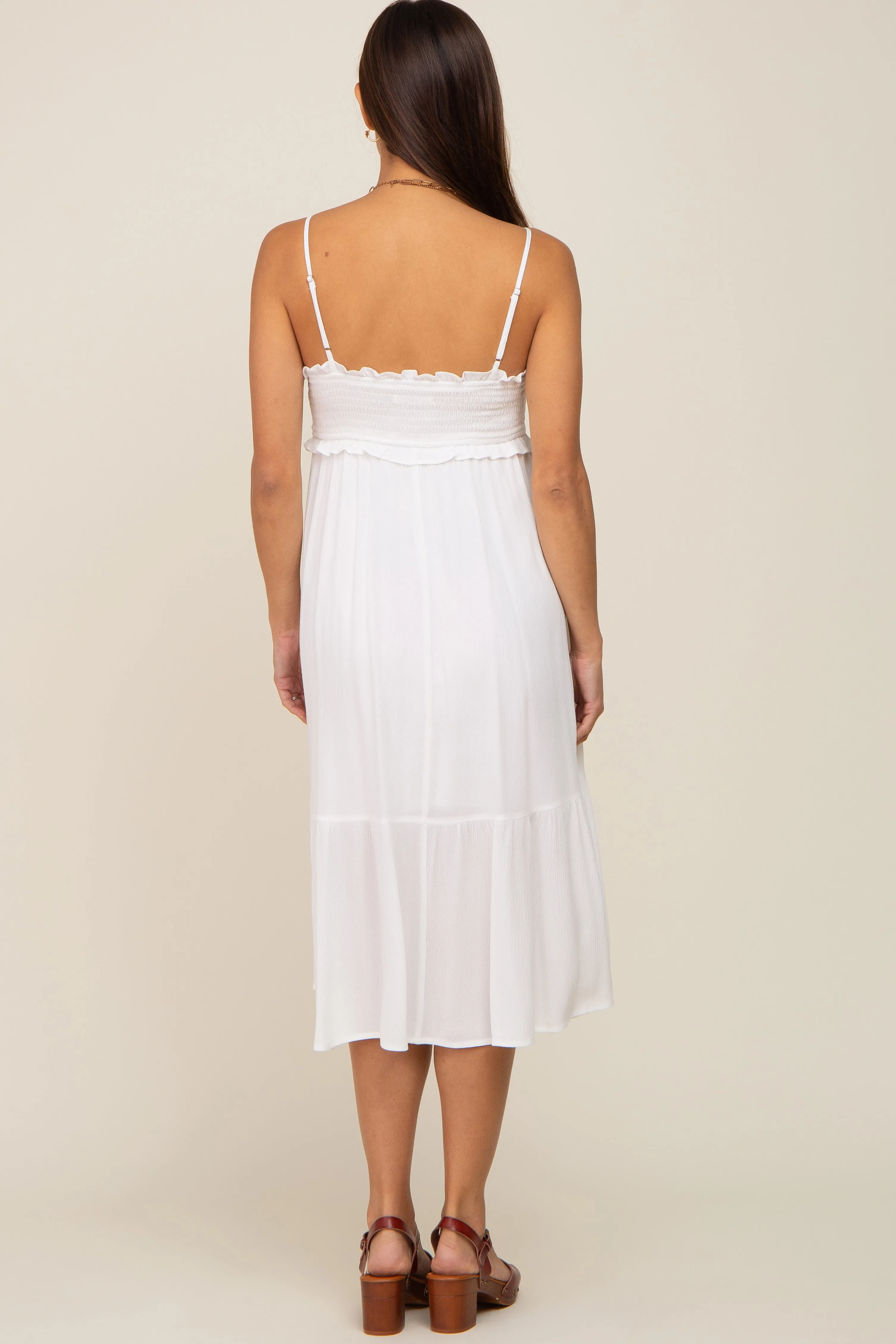 Ivory Smocked Ruffle Accent Maternity Midi Dress sold by Pinkblush product image thumbnail 3