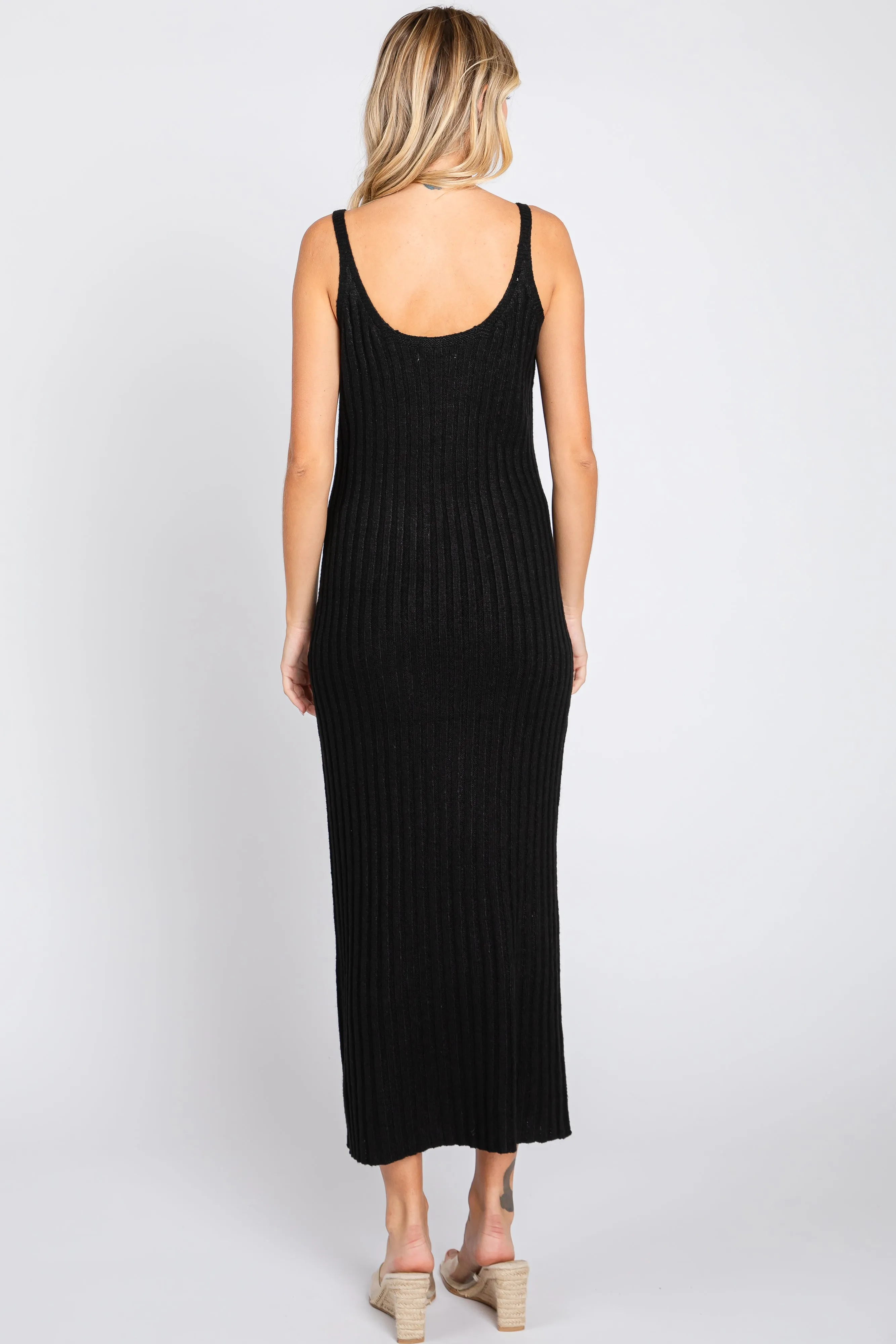 Black Ribbed Sleeveless Midi Dress sold by Pinkblush product image thumbnail 3