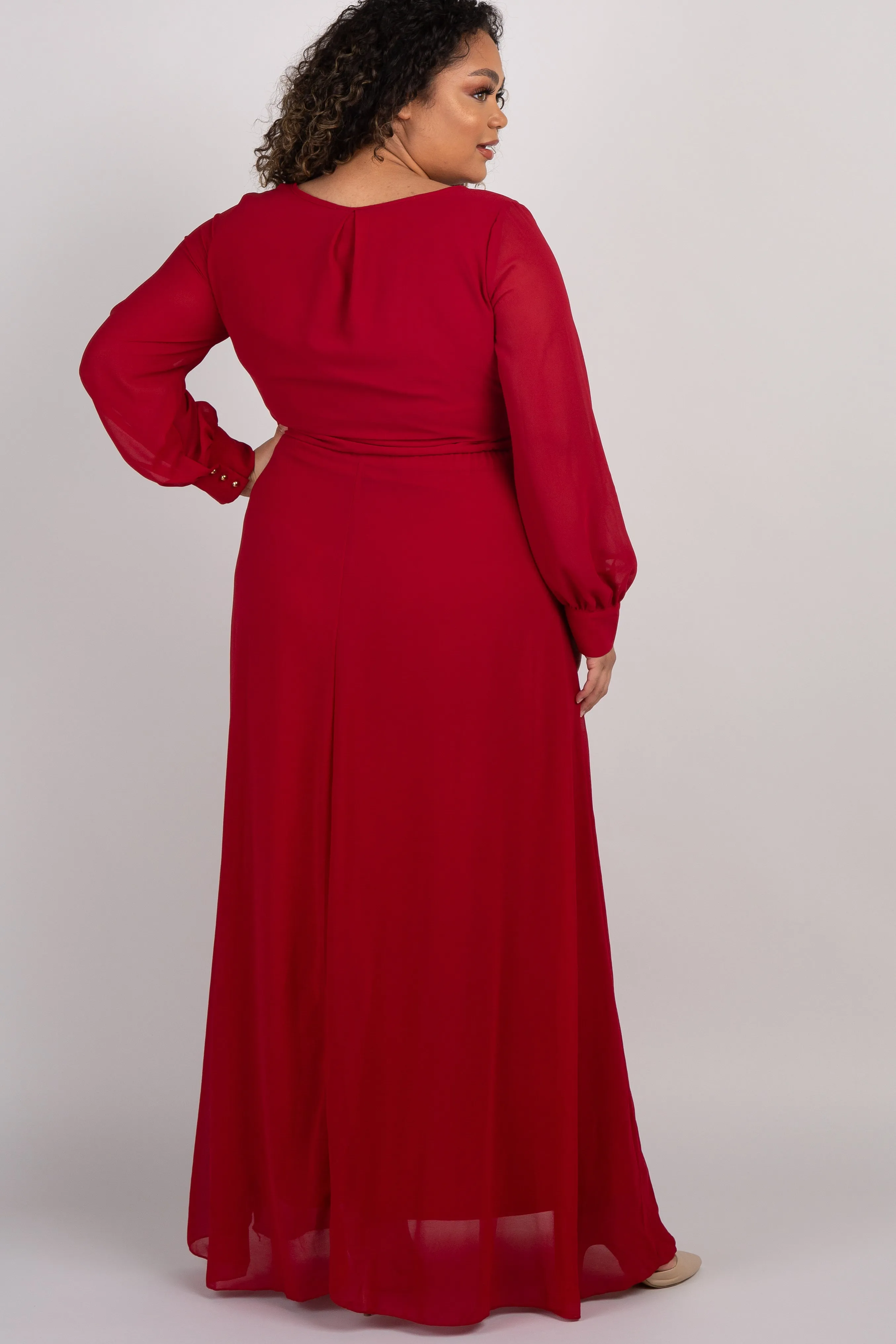 Burgundy Chiffon Long Sleeve Plus Maternity Maxi Dress sold by Pinkblush product image thumbnail 3