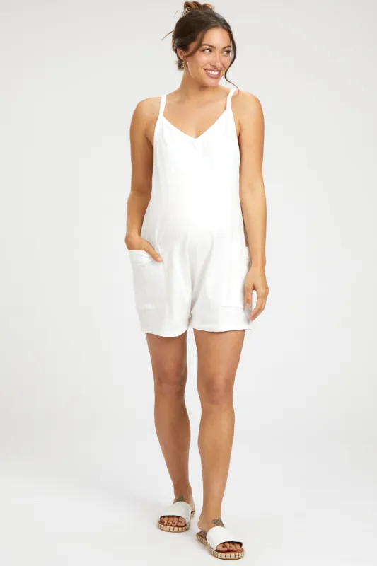 Cream Basic V-Neck Maternity Romper sold by Pinkblush