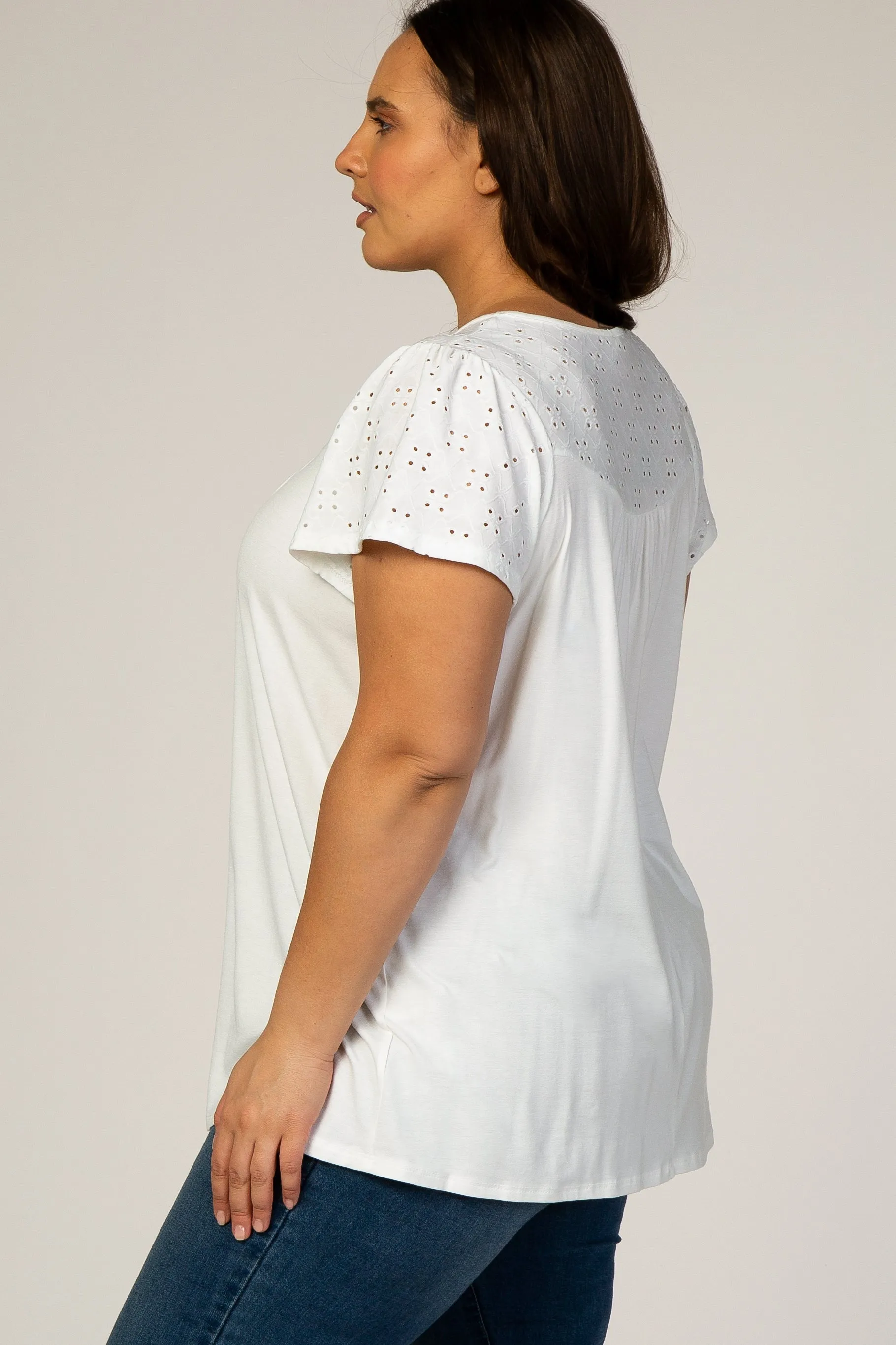 PinkBlush Ivory Eyelet Short Flutter Sleeve Plus Top sold by Pinkblush product image thumbnail 3