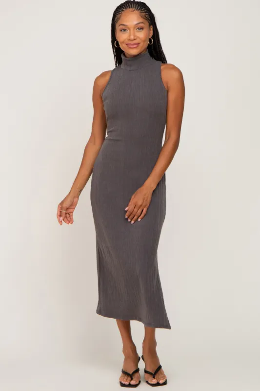 Charcoal Knit Mock Neck Midi Dress sold by Pinkblush