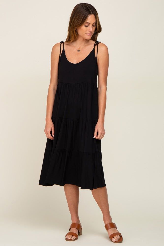 Black Sleeveless Tiered Midi Dress sold by Pinkblush product image thumbnail 4