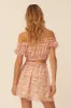 Peach Floral Off-Shoulder Ruffle Side Cutout Mini Dress sold by Pinkblush