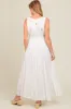 White Floral Embroidered Sleeveless Maternity Maxi Dress sold by Pinkblush