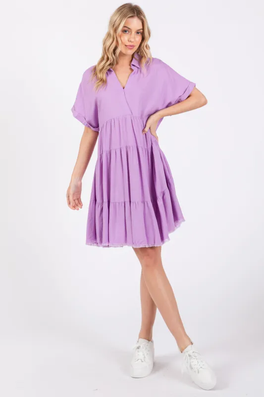 Lavender Tiered Linen Dress sold by Pinkblush