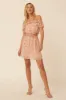 Peach Floral Off-Shoulder Ruffle Side Cutout Mini Dress sold by Pinkblush