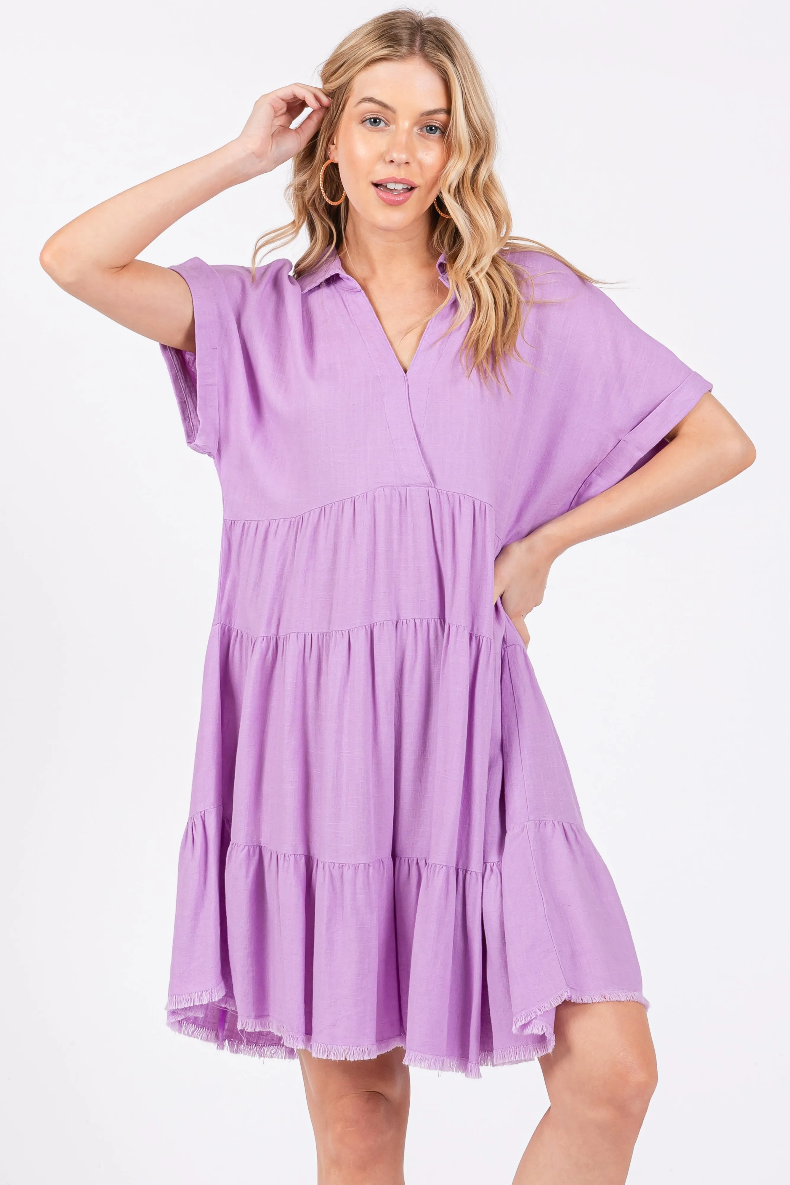 Lavender Tiered Linen Dress sold by Pinkblush product image thumbnail 2
