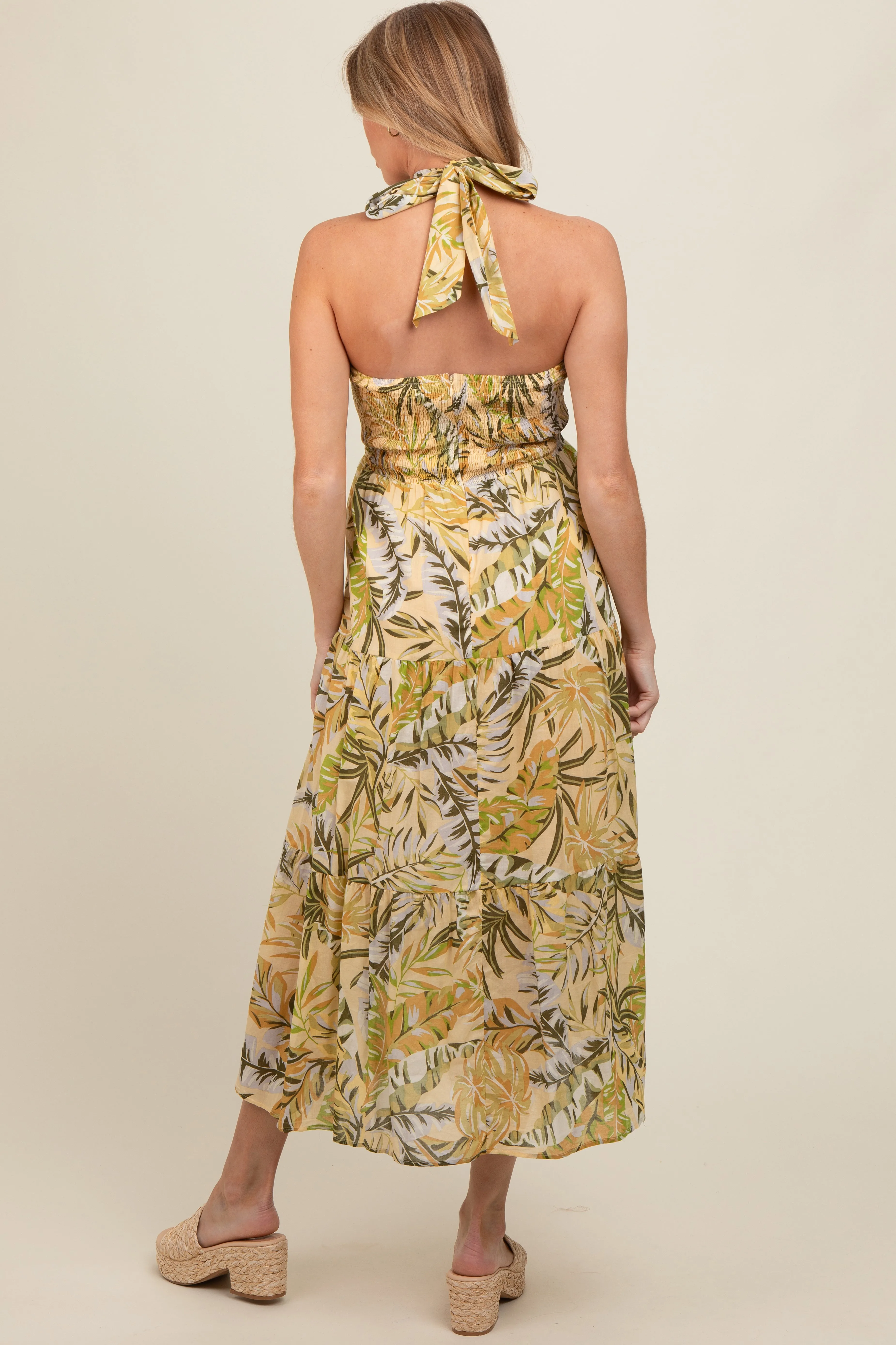Light Yellow Tropical Halter Maternity Maxi Dress sold by Pinkblush product image thumbnail 3